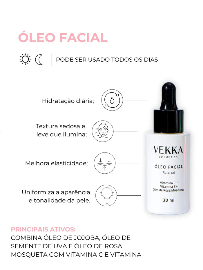 Óleo Facial de Rosa Mosqueta com Vit.C e Vit.E 30ml - Vekka