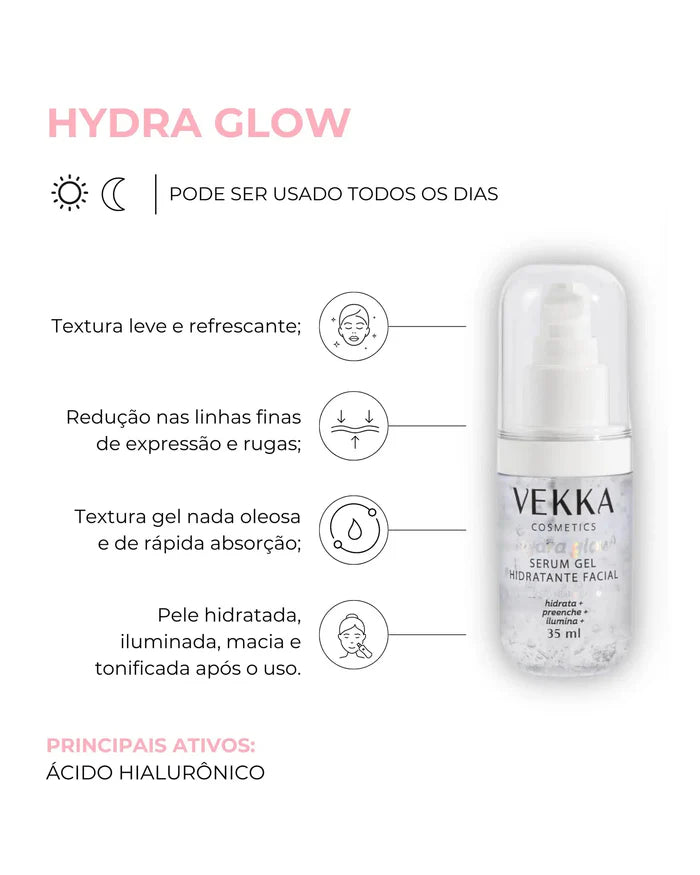 Sérum Gel Hidratante Facial Hydra Glow com Ácido Hialurônico 35ml - Vekka